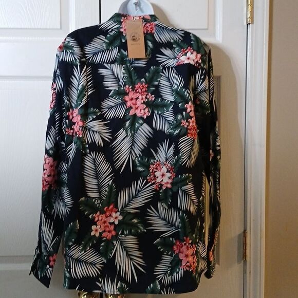 Sail Wind floral tropical cruise button linen blend long sleeve top  Sz L NWT - Picture 4 of 6